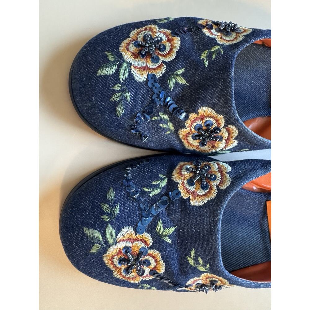 Nine West Y2K Denim Floral Embroidered Sequin Denim Mules Shoes Slip On Size 8 - Picture 3 of 9